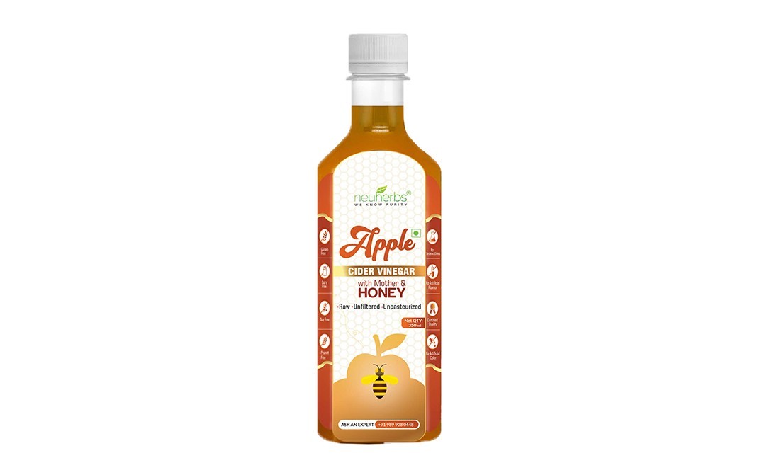 Neuherbs organic Apple Cider Vinegar With Mother Honey   Pack  350 millilitre